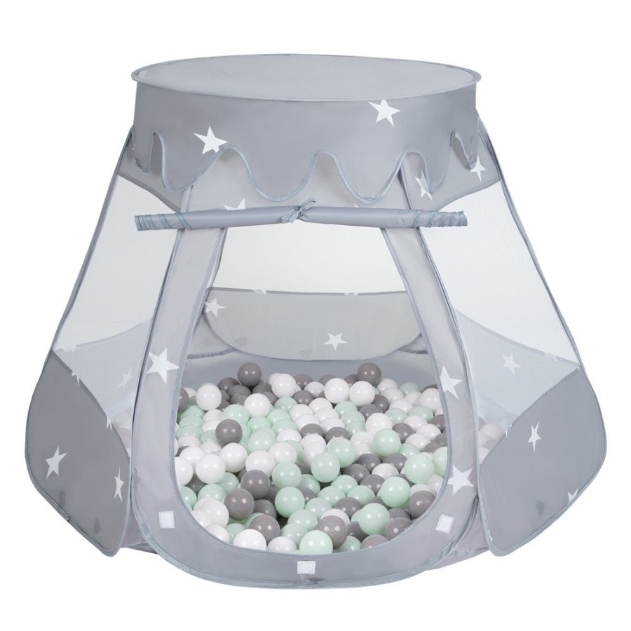 Partners KiddyMoon Partners | Play Tent Castle House Pop Up Ballpit Shell Plastic Balls For Kids, Grey: White/ Grey/ Mint Grey: White / Grey / Mint