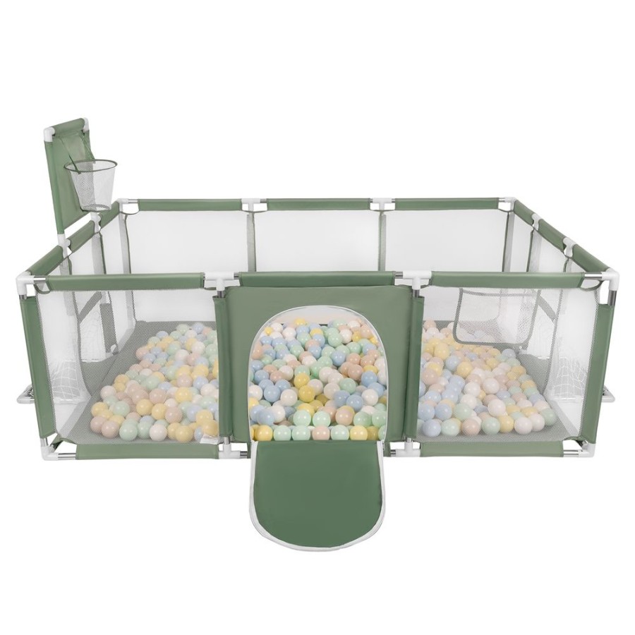 Partners KiddyMoon Partners | Baby Playpen Big Size Playground With Plastic Balls For Kids, Green: Pastel Beige/ Pastel Blue/ Pastel Yellow/ Mint