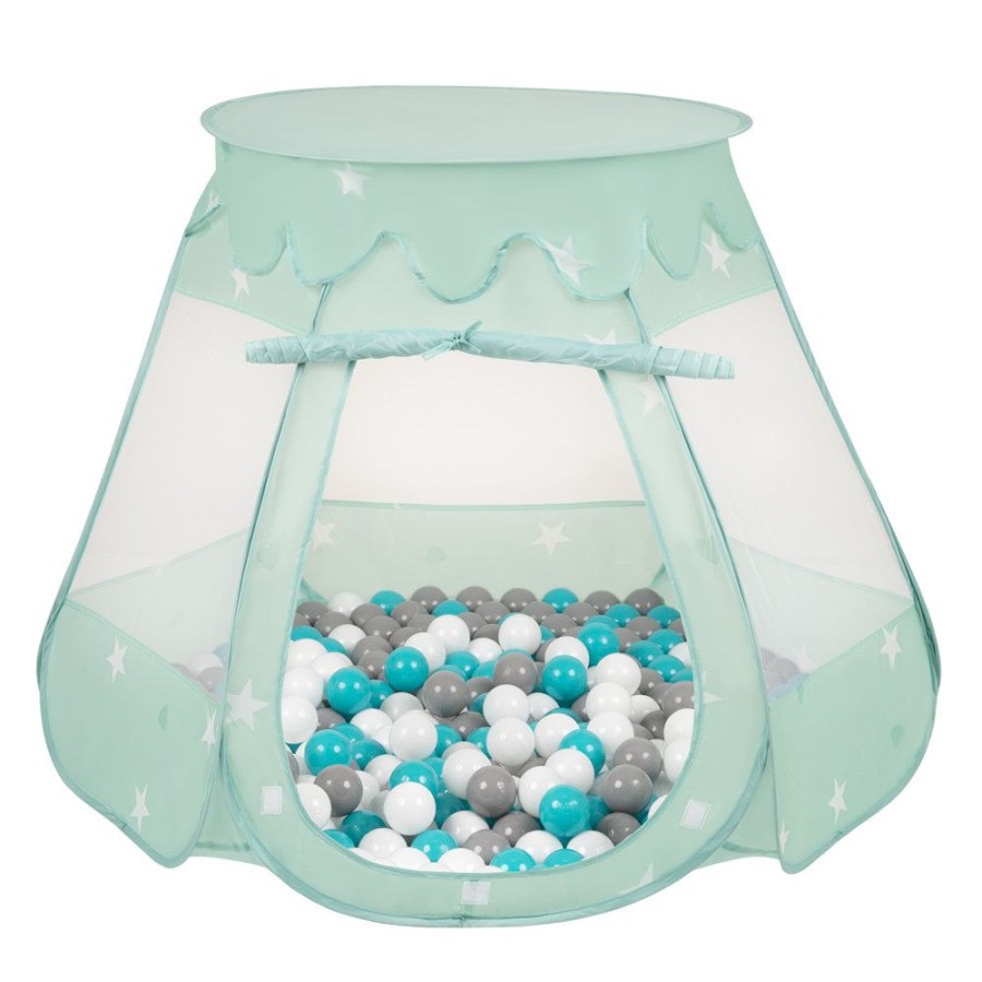 Partners KiddyMoon Partners | Play Tent Castle House Pop Up Ballpit Shell Plastic Balls For Kids, Mint: Grey/ White/ Turquoise Mint:Grey/White/Turquoise