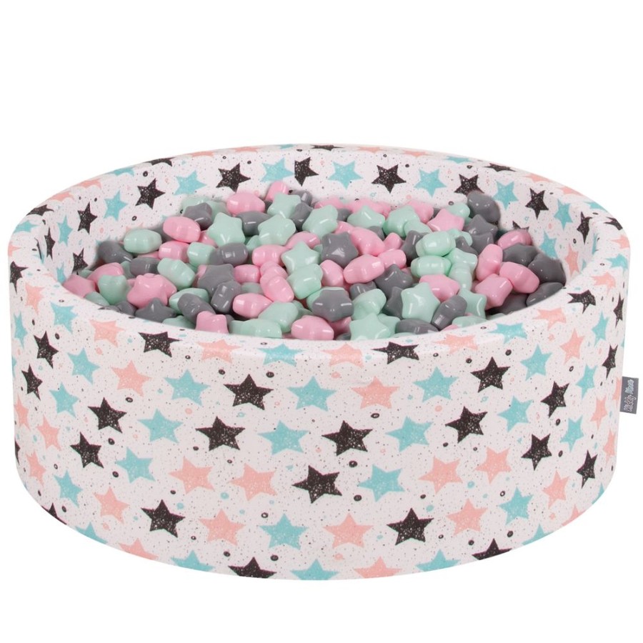 Ball Pits KiddyMoon | Kiddymoon Round Foam Ballpit With Star-Shaped Plastic Balls For Kids, Ecru: Light Pink/ Grey/ Mint