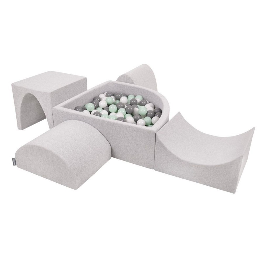 Activity Toys KiddyMoon | Kiddymoon Foam Playground For Kids With Quarter Angular Ballpit And Balls, Lightgrey: White/ Grey/ Mint Light Grey: White / Grey / Mint