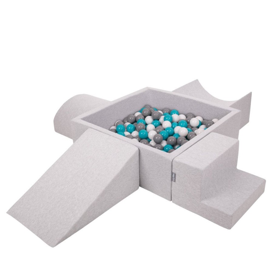 Activity Toys KiddyMoon | Kiddymoon Foam Playground For Kids With Square Ballpit, Lightgrey: Grey/ White/ Turquoise Light Grey: Grey / White / Turquoise