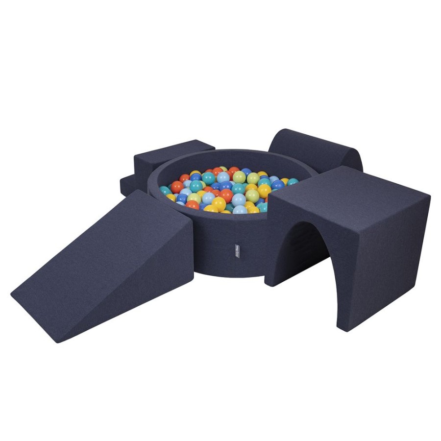 Playgrounds KiddyMoon | Kiddymoon Foam Playground For Kids With Round Ballpit ( 7Cm/ 2.75In) Soft Obstacles Course And Ball Pool, Certified Made In The Eu, Darkblue: Lgreen/ Orange/ Turquoise/ Blue/ Bblue/ Yellow Darkblue:Lgreen/Orange/Turquoise/Blue/Bblue/Yellow