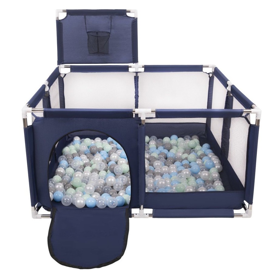 Partners KiddyMoon Partners | Square Play Pen Filled With Plastic Balls Basketball, Blue: Pearl/ Grey/ Transparent/ Babyblue/ Mint Blue:Pearl/Grey/Transparent/Babyblue/Mint