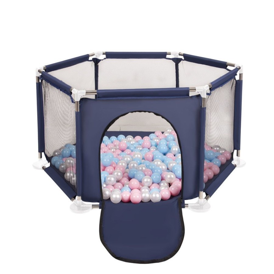 Partners KiddyMoon Partners | Hexagon 6 Side Play Pen With Plastic Balls, Blue: Babyblue/ Powder Pink/ Pearl Blue:Babyblue/Powder Pink/Pearl