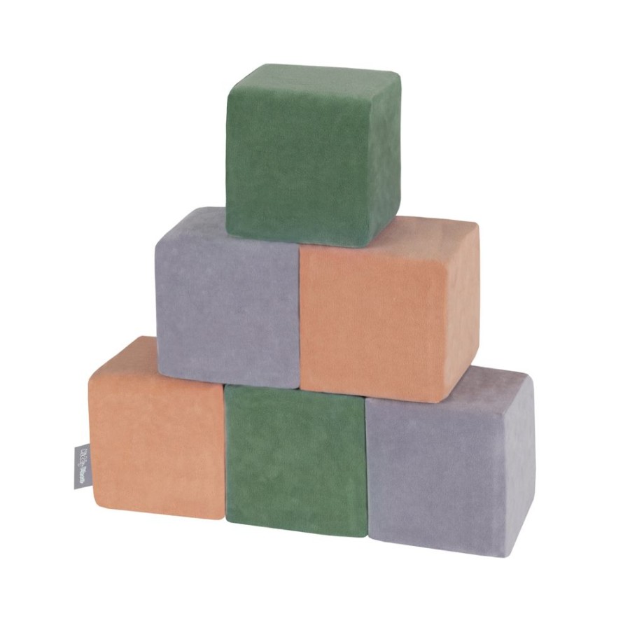 Activity Toys KiddyMoon | Kiddymoon Velvet Foam Cubes For Kids 14Cm Soft, Cubes: Forest Green-Desert Pink- Grey Mountains