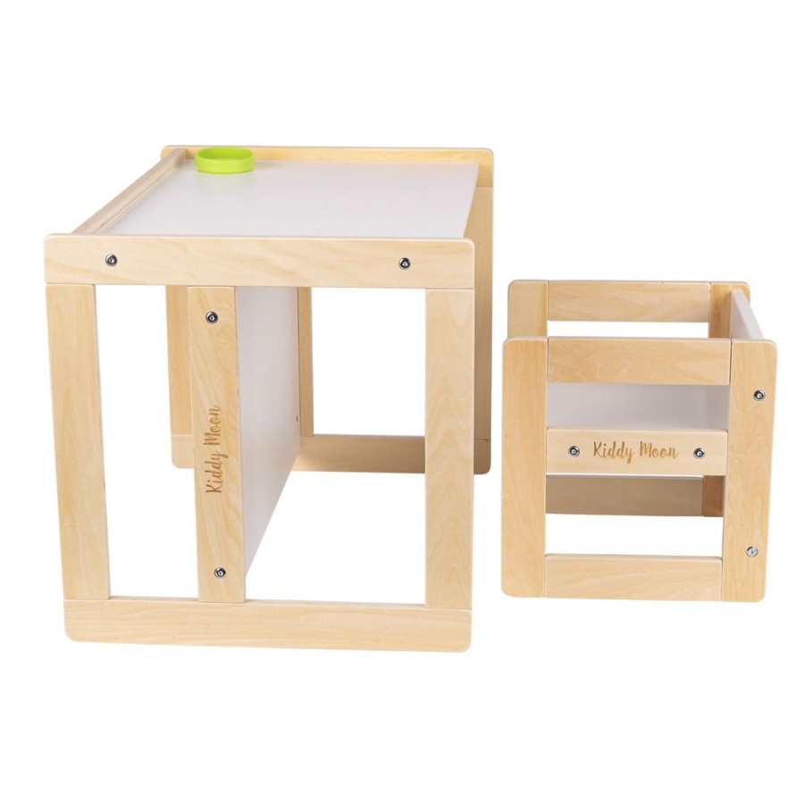 Nursery Room KiddyMoon | Kiddymoon Wooden Desk Chair Set For Children Tc-002, Natural/ White Natural/White