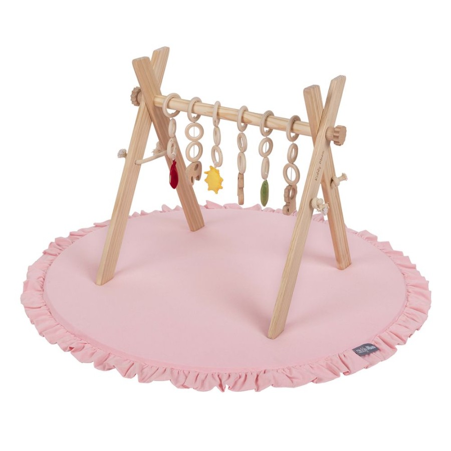 Activity Toys KiddyMoon | Kiddymoon Wooden Baby Gym For Newborns With Play Mat Bt-001, Natural With Pink Play Mat