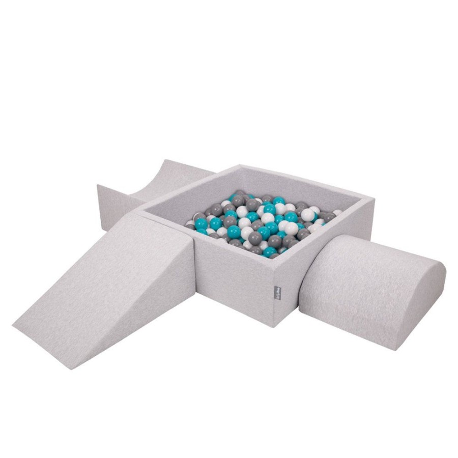 Activity Toys KiddyMoon | Kiddymoon Foam Playground For Kids With Square Ballpit And Balls, Lightgrey: Grey/ White/ Turquoise Light Grey: Grey / White / Turquoise