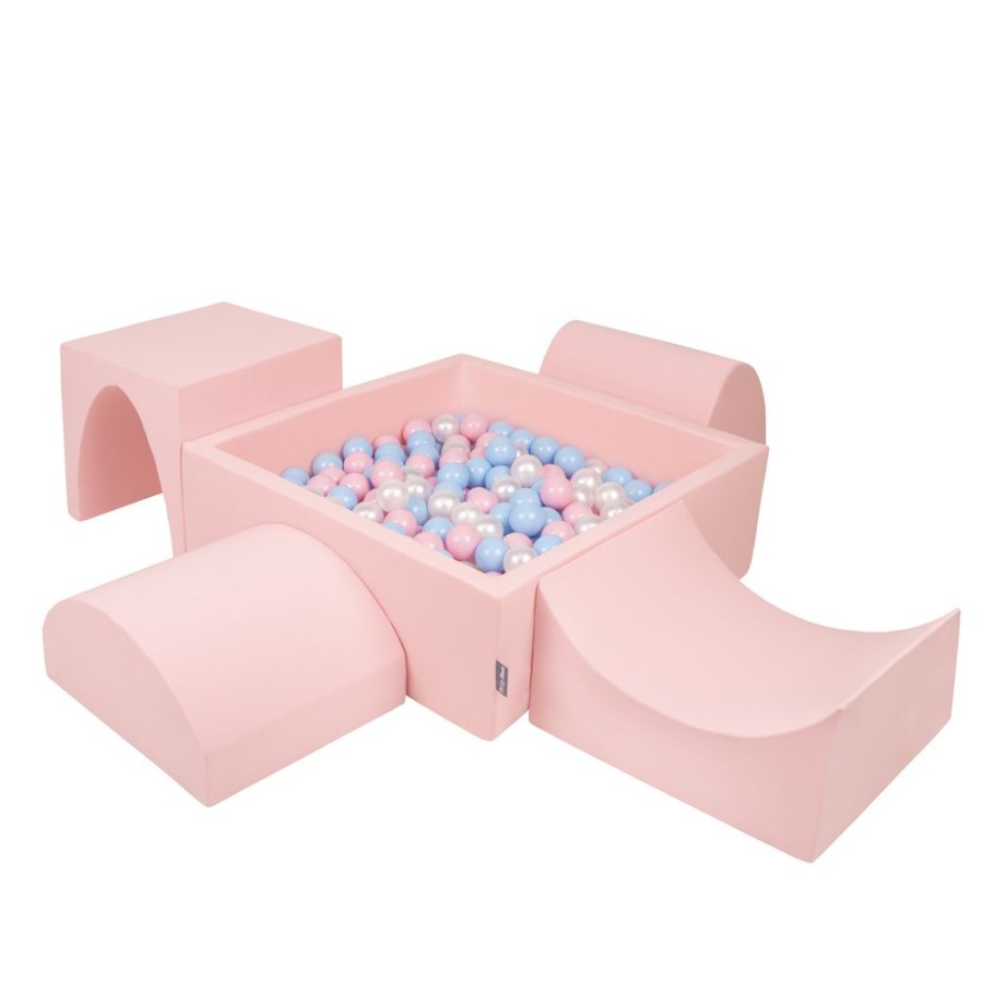 Playgrounds KiddyMoon | Kiddymoon Foam Playground For Kids With Square Ballpit And Balls, Pink: Babyblue/ Powder Pink/ Pearl