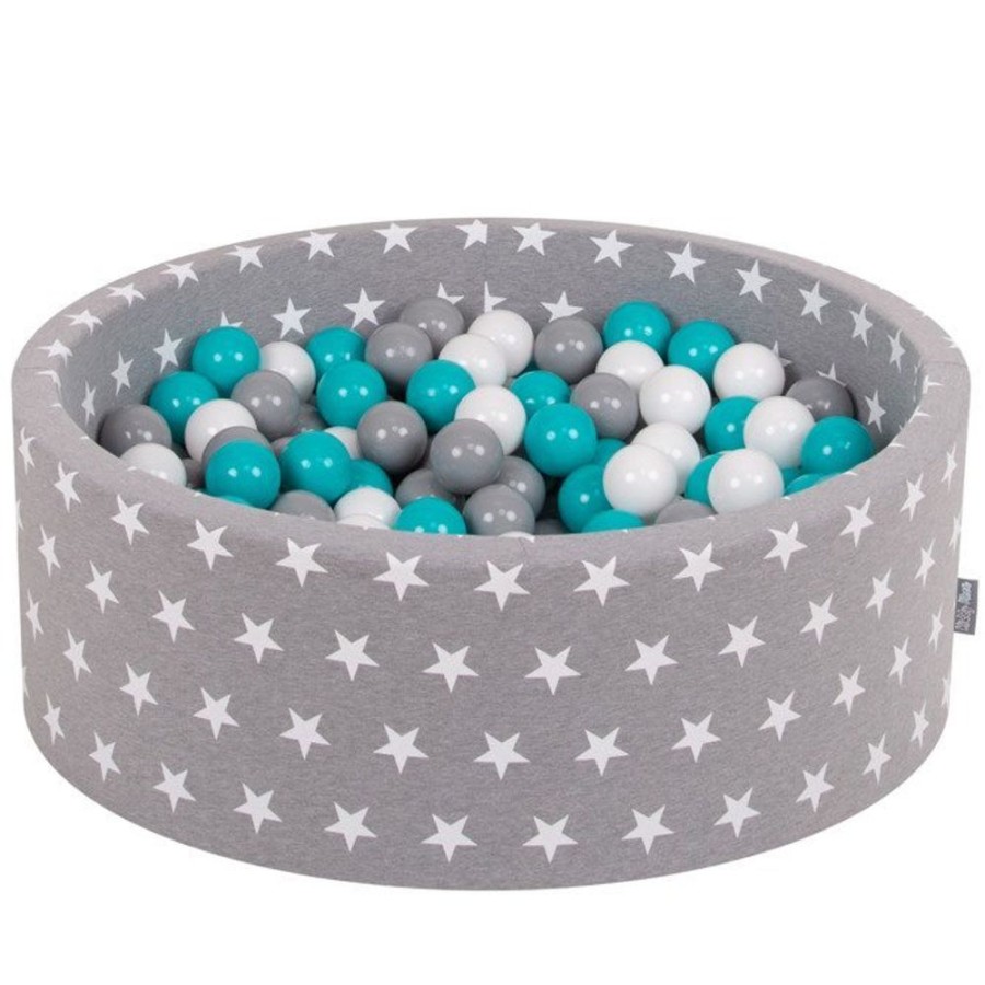 Ball Pits KiddyMoon | Kiddymoon Baby Ballpit With Balls 7Cm / 2.75In Certified, Stars, Grey Stars: Grey/ White/ Turquoise Grey Stars: Grey/White/Turquoise