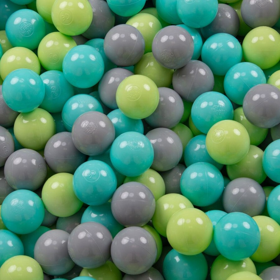 Ball Pits KiddyMoon | Kiddymoon Soft Ball Pit Round 7Cm / 2.75In For Kids, Foam Velvet Ball Pool Baby Playballs, Agave Green: Light Green/ Light Turquoise/ Grey