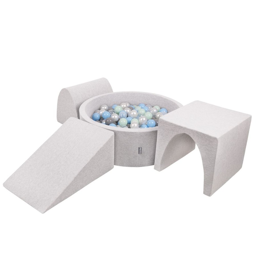 Playgrounds KiddyMoon | Kiddymoon Foam Playground For Kids With Round Ballpit ( 7Cm/ 2.75In) Soft Obstacles Course And Ball Pool, Certified Made In Eu, Lightgrey: Pearl/ Grey/ Transparent/ Babyblue/ Mint Light Grey: Pearl / Grey / Transparent / Baby Blue / Mint