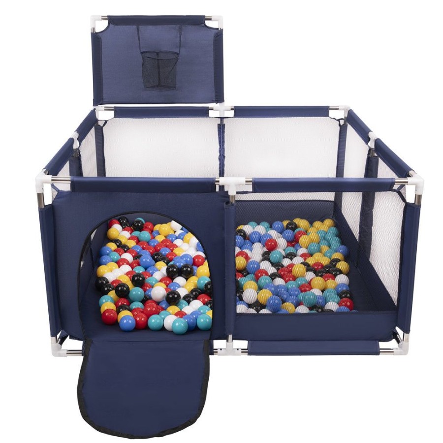 Partners KiddyMoon Partners | Square Play Pen Filled With Plastic Balls Basketball, Blue: Black/ White/ Blue/ Red/ Yellow/ Turquoise Blue:Black/White/Blue/Red/Yellow/Turquoise