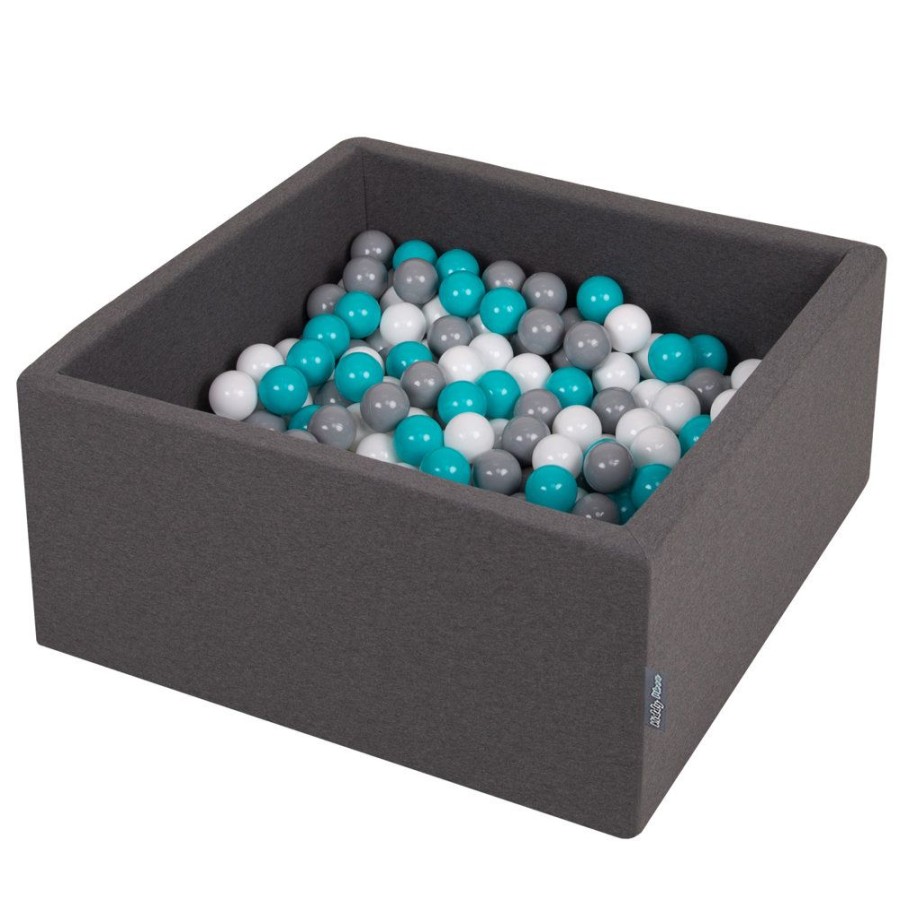 Ball Pits KiddyMoon | Kiddymoon Baby Foam Ball Pit With Balls 7Cm / 2.75In Square, Dark Grey: Grey/ White/ Turquoise Dark Grey:Grey/White/Turquoise