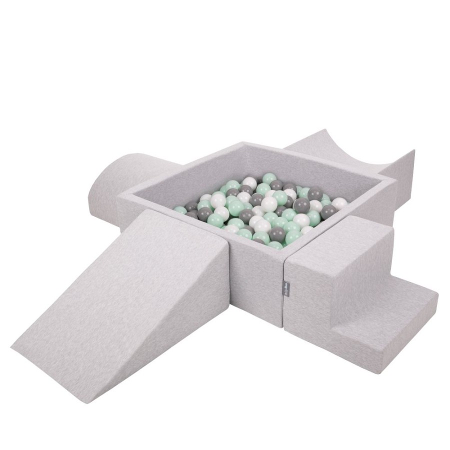 Activity Toys KiddyMoon | Kiddymoon Foam Playground For Kids With Square Ballpit, Lightgrey: White/ Grey/ Mint Light Grey: White / Grey / Mint