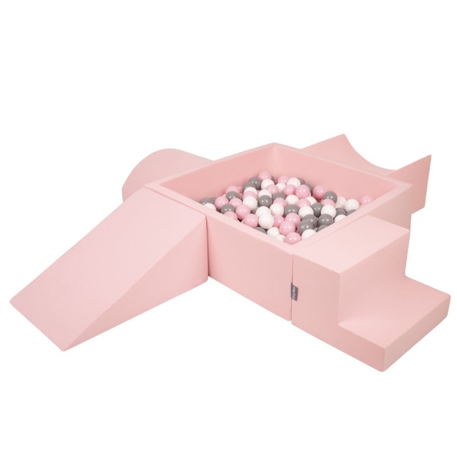 Activity Toys KiddyMoon | Kiddymoon Foam Playground For Kids With Square Ballpit And Balls, Pink: White/ Grey/ Powder Pink