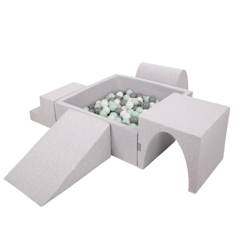 Activity Toys KiddyMoon | Kiddymoon Foam Playground For Kids With Square Ballpit And Balls, Lightgrey: White/ Grey/ Mint Light Grey: White / Grey / Mint