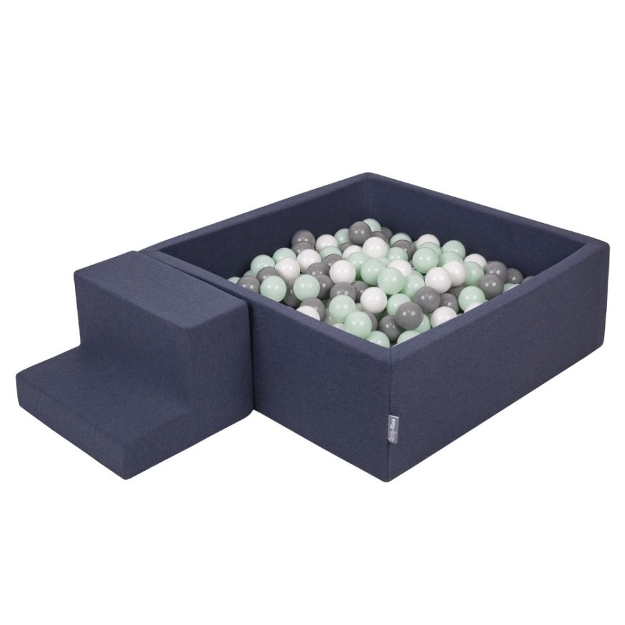 Activity Toys KiddyMoon | Kiddymoon Foam Playground For Kids With Square Ballpit, Darkblue: White/ Grey/ Mint Dark Blue: White / Grey / Mint