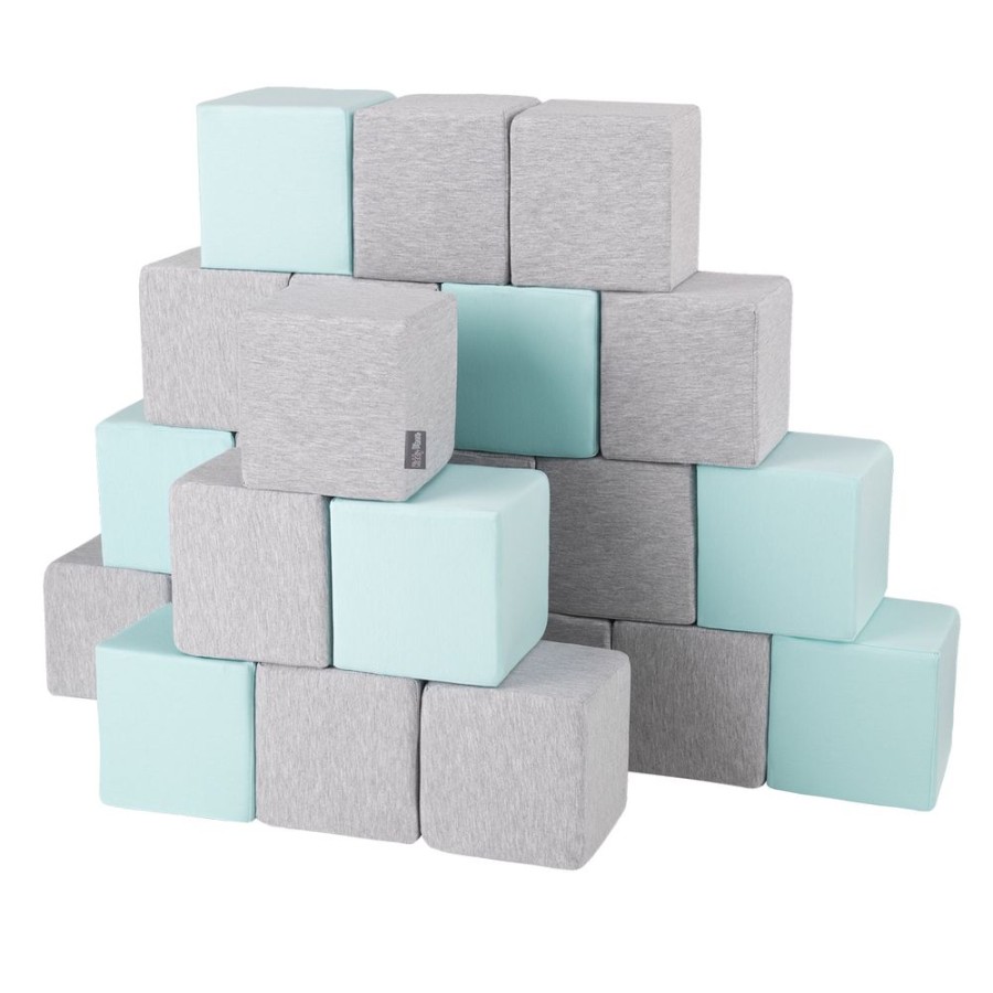 Activity Toys KiddyMoon | Kiddymoon Soft Foam Cubes Building Blocks For Kids, Cubes: Light Grey-Mint Cubes:Light Grey-Mint