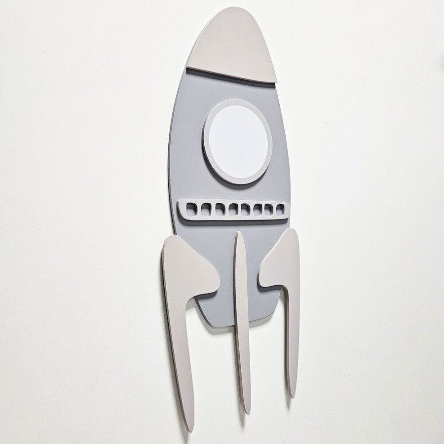 Nursery Room KiddyMoon | Kiddymoon Wall Decor Kids Room Nursery Wood Mdf Multiple Shapes 3D, Rocket: Grey