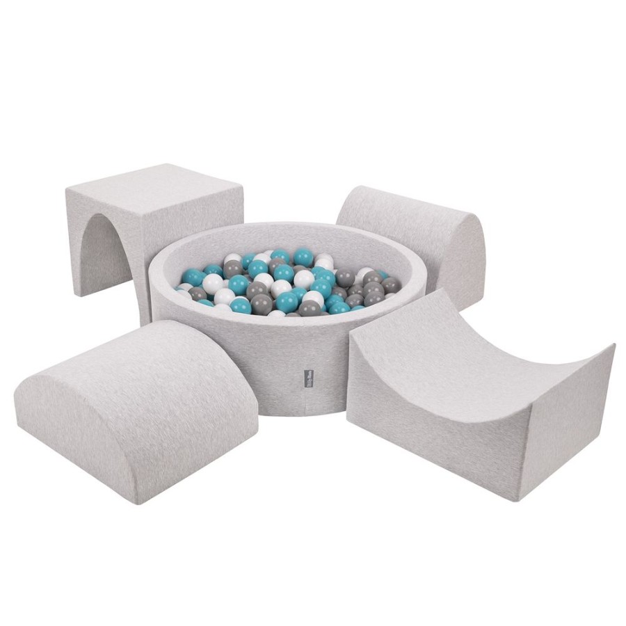 Playgrounds KiddyMoon | Kiddymoon Foam Playground For Kids With Ballpit And Balls, Lightgrey: Grey/ White/ Turquoise Light Grey: Grey / White / Turquoise