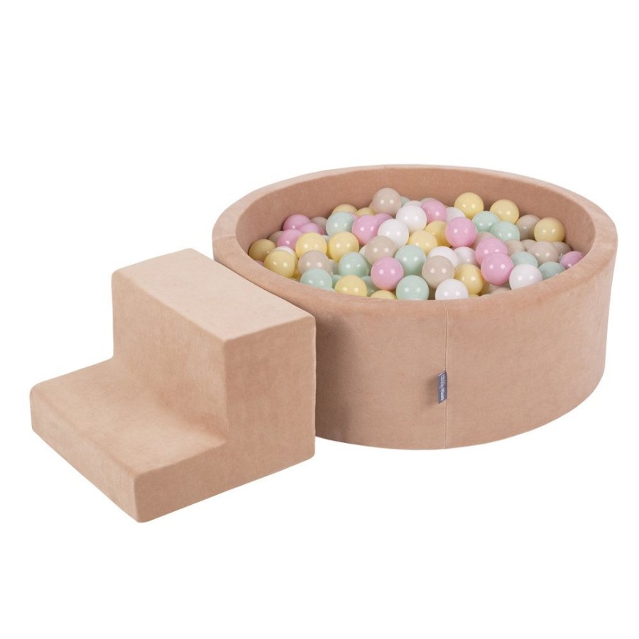 Activity Toys KiddyMoon | Kiddymoon Foam Playground Velvet For Kids With Round Ballpit (7Cm/ 2.75In) Soft Obstacles Course And Ball Pool, Certified Made In The Eu, Desert Pink: Pastel Beige/ Pastel Yellow/ White/ Mint/ Powder Pink