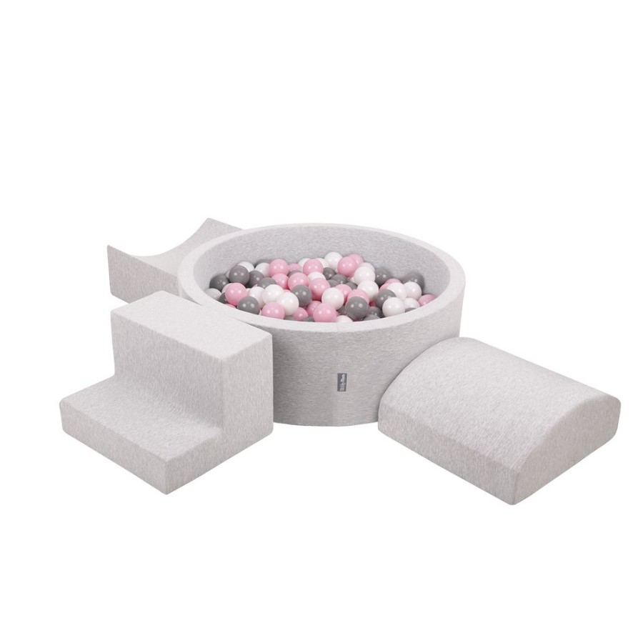 Playgrounds KiddyMoon | Kiddymoon Foam Playground For Kids With Round Ballpit ( 7Cm/ 2.75In) Soft Obstacles Course And Ball Pool, Certified Made In The Eu, Lightgrey: White/ Grey/ Powderpink Light Grey: White / Grey / Light Pink