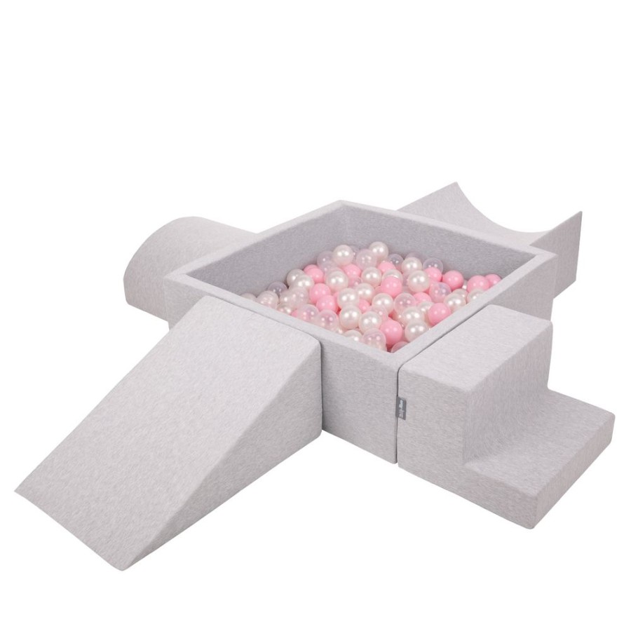 Activity Toys KiddyMoon | Kiddymoon Foam Playground For Kids With Square Ballpit, Lightgrey: Powderpink/ Pearl/ Transparent Light Grey: Light Pink / Pearl / Transparent