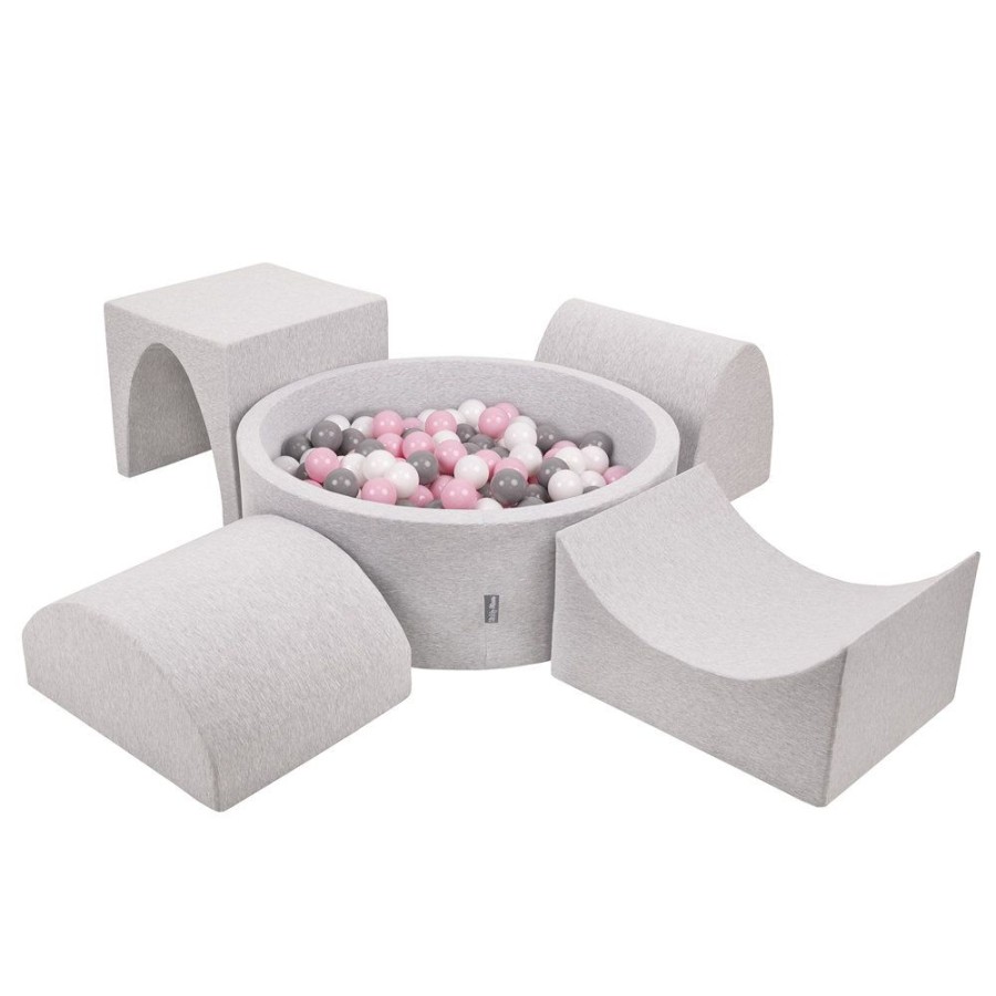 Playgrounds KiddyMoon | Kiddymoon Foam Playground For Kids With Ballpit And Balls, Lightgrey: White/ Grey/ Powderpink Light Grey: White / Grey / Light Pink