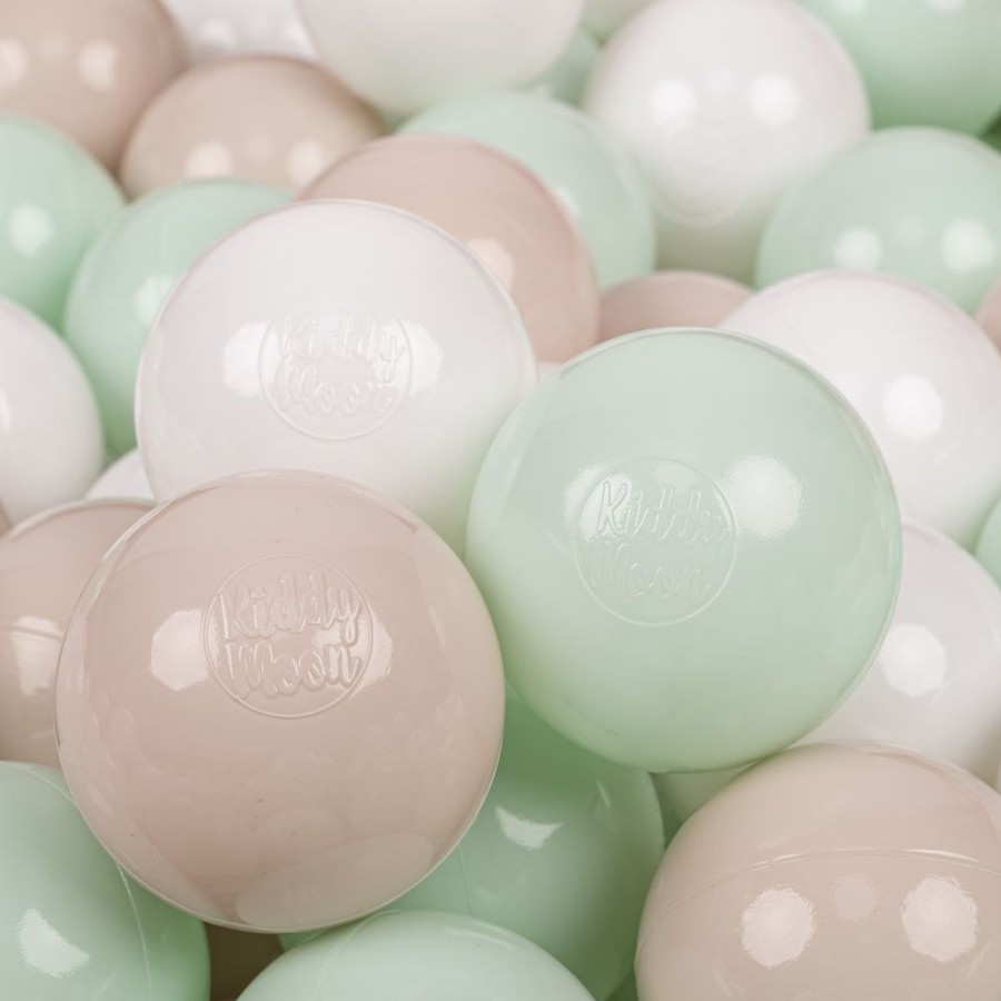 Plastic Balls KiddyMoon | Kiddymoon Soft Plastic Play Balls 7Cm/ 2.75In Multi-Colour Certified Made In Eu, Pastel Beige/ White/ Mint