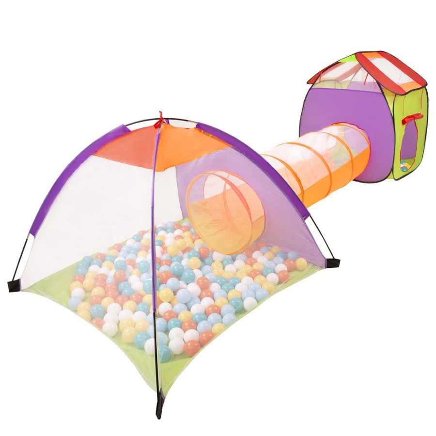 Partners KiddyMoon Partners | 3In1 Play Tent With Tunnel Playground Ball Pit With Balls For Kids, Multicolour: Yellow/ White/ Orange/ Babyblue/ Turquoise Multicolour:White/Orange/Babyblue/Turquoise