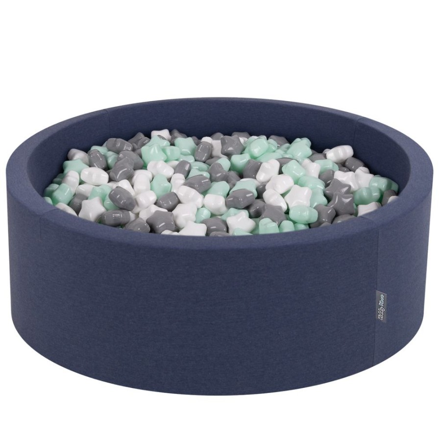 Ball Pits KiddyMoon | Kiddymoon Round Foam Ballpit With Star-Shaped Plastic Balls For Kids, Dark Blue: White/ Grey/ Mint