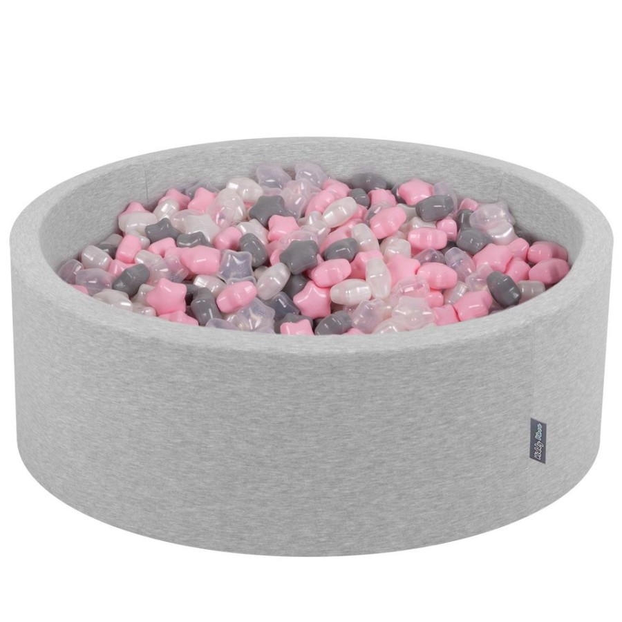 Ball Pits KiddyMoon | Kiddymoon Round Foam Ballpit With Star-Shaped Plastic Balls For Kids, Light Grey: Pearl/ Grey/ Transparent/ Light Pink