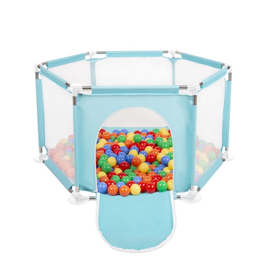 Partners KiddyMoon Partners | Hexagon 6 Side Play Pen With Plastic Balls, Mint: Yellow/ Green/ Blue/ Red/ Orange Mint:Yellow/Green/Blue/Red/Orange