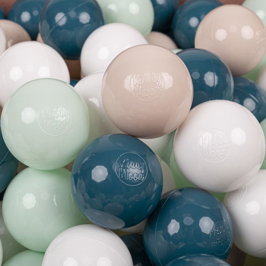 Plastic Balls KiddyMoon | Kiddymoon Soft Plastic Play Balls 7Cm/ 2.75In Multi-Colour Certified Made In Eu, Dark Turquoise/ Pastel Beige/ White/ Mint Dark Turquoise/Pastel Beige/White/Mint