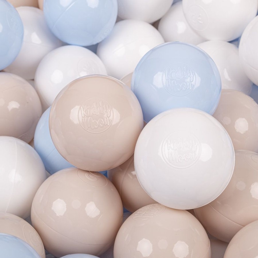 Plastic Balls KiddyMoon | Kiddymoon Soft Plastic Play Balls 7Cm/ 2.75In Multi-Colour Certified Made In Eu, Pastel Beige/ Pastel Blue/ White