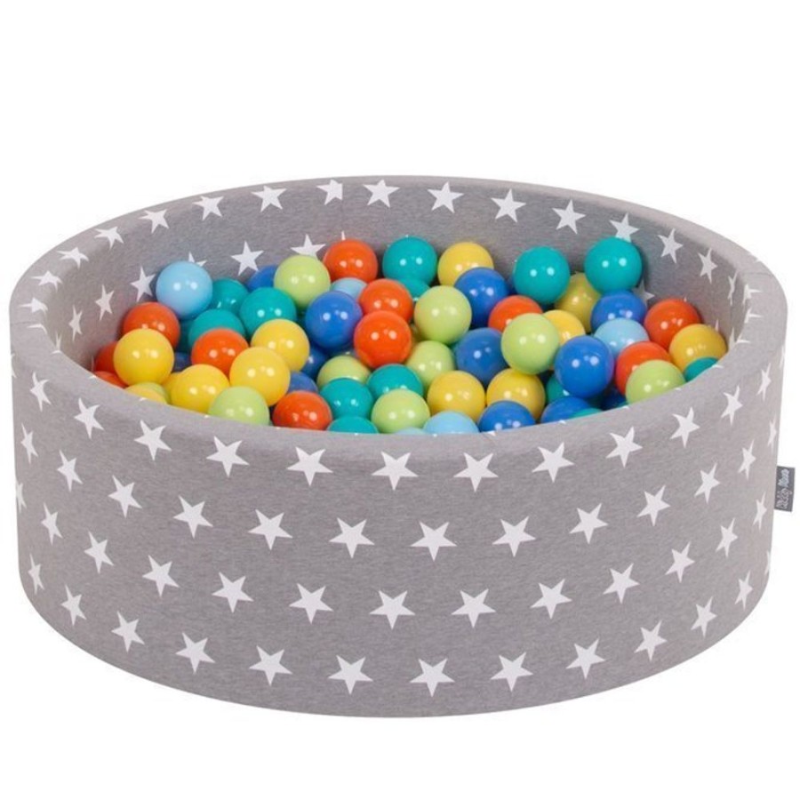 Ball Pits KiddyMoon | Kiddymoon Baby Ballpit With Balls 7Cm / 2.75In Certified, Stars, Grey Stars: Light Green/ Orange/ Turquoise/ Blue/ Baby Blue/ Yellow Grey Stars: Lt Green/Orange/Turq/Blue/Bblue/Yellow