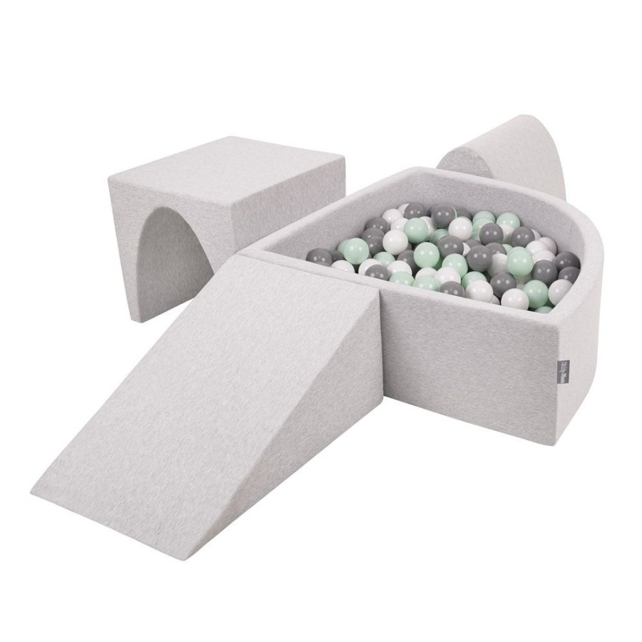 Activity Toys KiddyMoon | Kiddymoon Foam Playground For Kids With Quarter Angular Ballpit And Balls, Lightgrey: White/ Grey/ Mint Light Grey: White / Grey / Mint