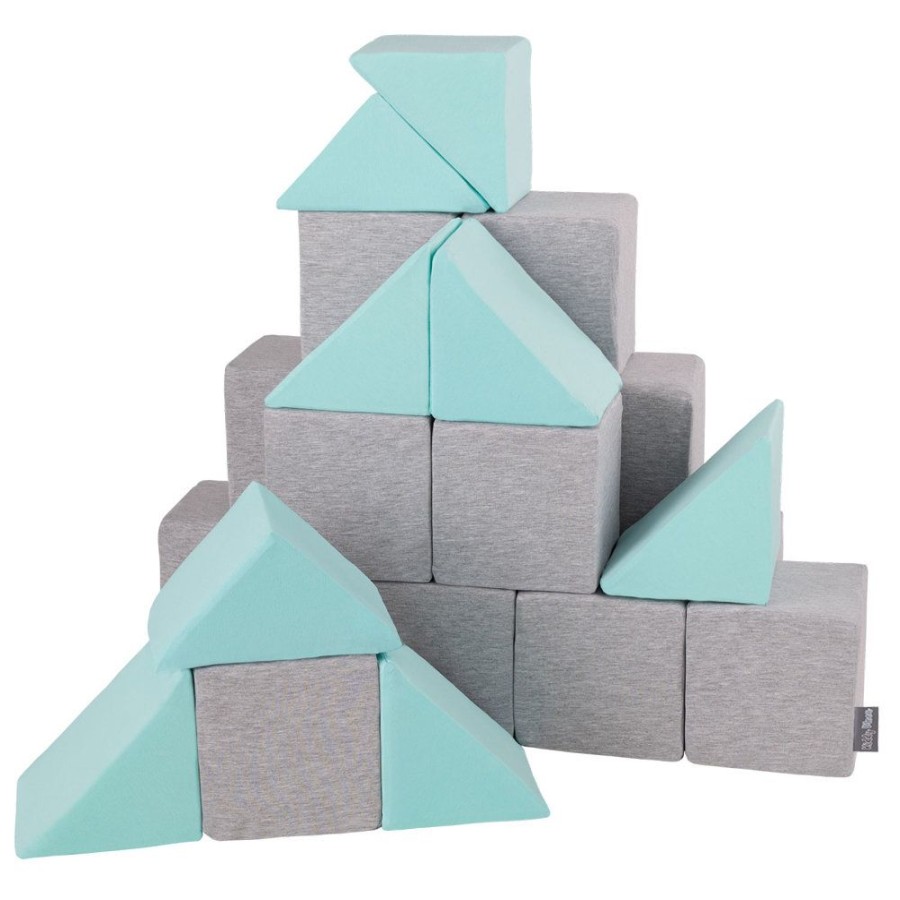 Activity Toys KiddyMoon | Kiddymoon Soft Foam Cubes Building Blocks For Kids, Mix: Light Grey-Mint