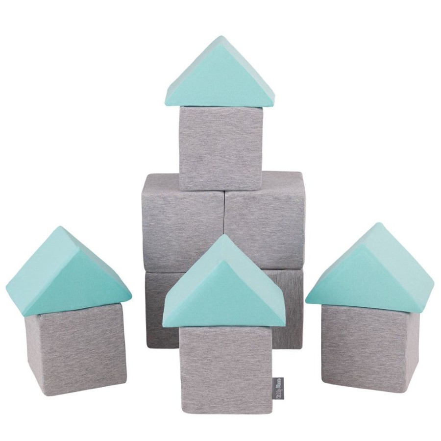 Activity Toys KiddyMoon | Kiddymoon Soft Foam Cubes Building Blocks For Kids, Mix: Light Grey-Mint