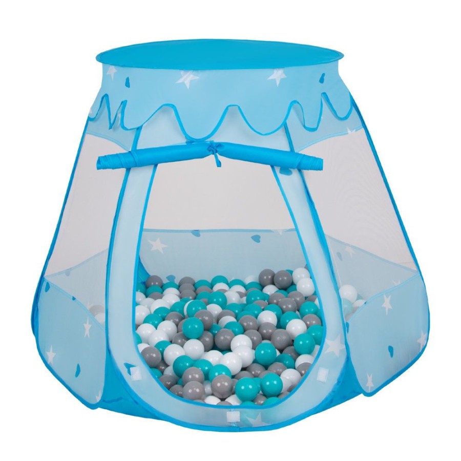 Partners KiddyMoon Partners | Play Tent Castle House Pop Up Ballpit Shell Plastic Balls For Kids, Blue: White-Grey-Turquoise Blue:White-Grey-Turquoise