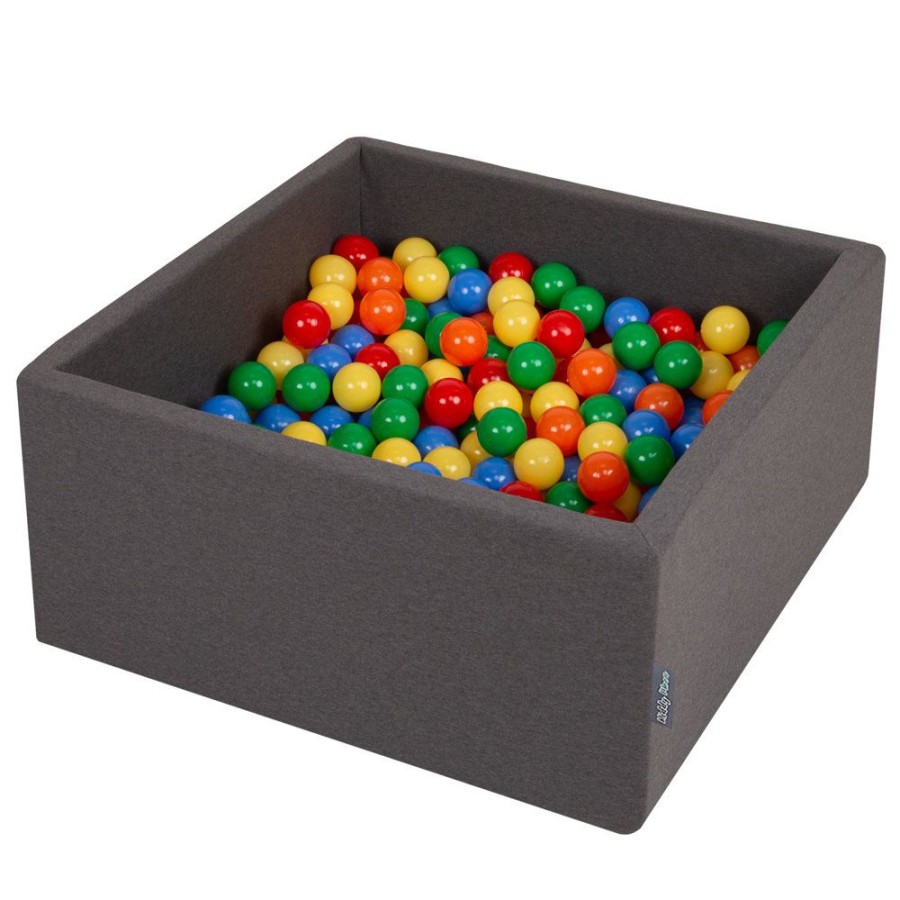 Ball Pits KiddyMoon | Kiddymoon Baby Foam Ball Pit With Balls 7Cm / 2.75In Square, Dark Grey: Yellow/ Green/ Blue/ Red/ Orange Dark Grey:Yellow/Green/Blue/Red/Orange