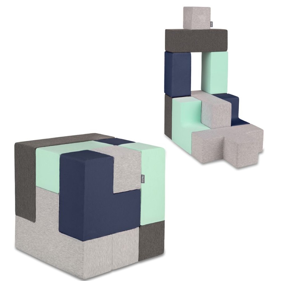 Activity Toys KiddyMoon | Kiddymoon Soft Foam Cubes Building Blocks For Kids, Mix: Light Grey-Dark Grey-Dark Blue-Mint