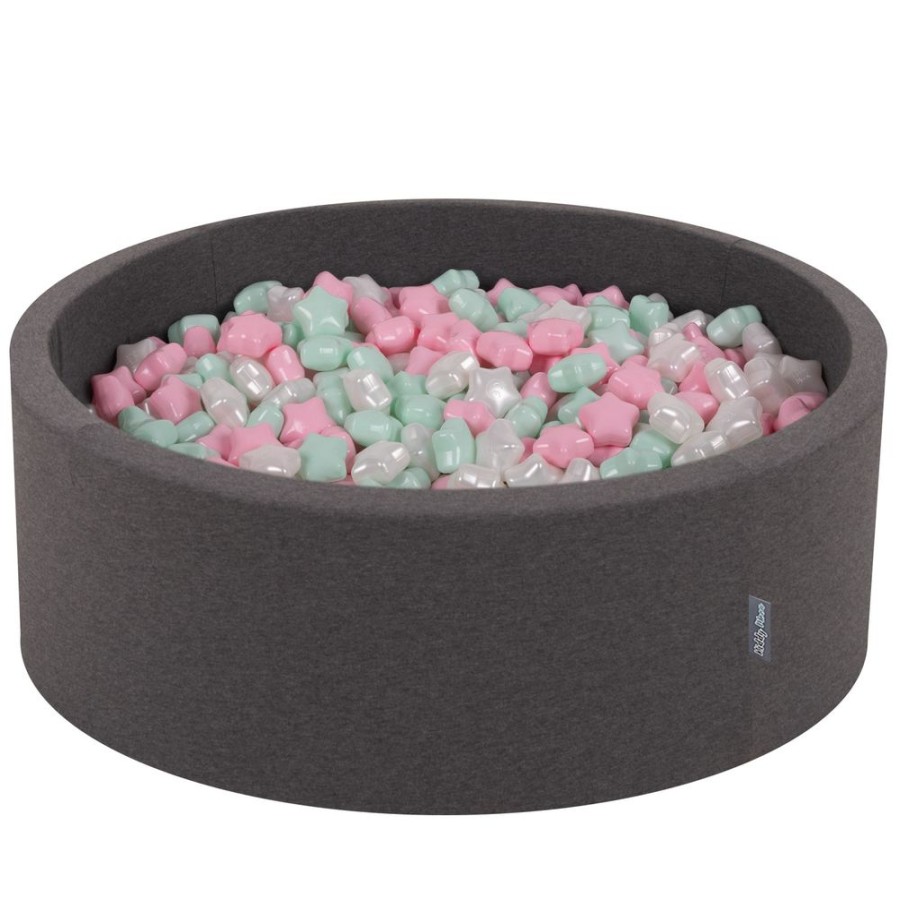 Ball Pits KiddyMoon | Kiddymoon Round Foam Ballpit With Star-Shaped Plastic Balls For Kids, Dark Grey: Light Pink/ Pearl/ Mint