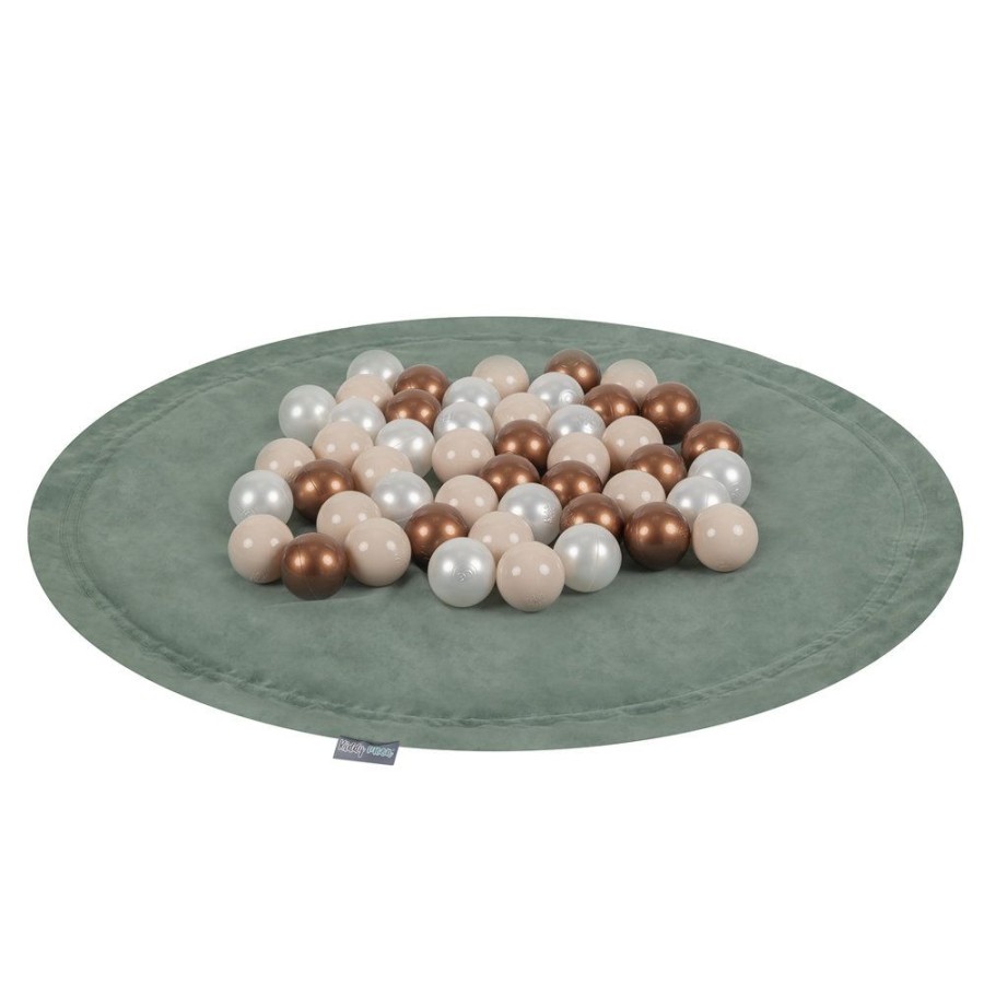 Nursery Room KiddyMoon | Kiddymoon Velvet Play Mat And Bag 2In1 For Kids, Forest Green: Pastel Beige/ Copper/ Pearl