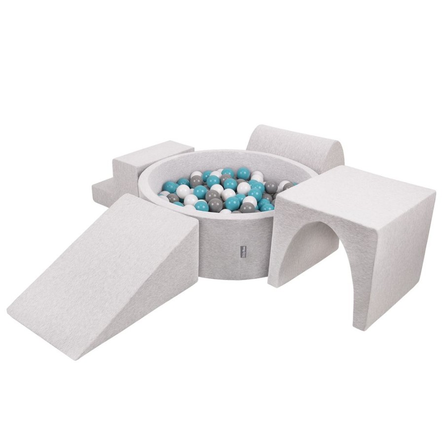 Playgrounds KiddyMoon | Kiddymoon Foam Playground For Kids With Round Ballpit ( 7Cm/ 2.75In) Soft Obstacles Course And Ball Pool, Certified Made In The Eu, Lightgrey: Grey/ White/ Turquoise Lightgrey:Grey/White/Turquoise