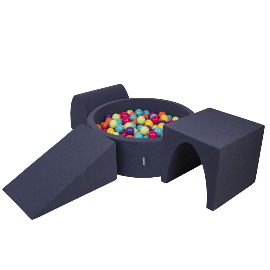 Playgrounds KiddyMoon | Kiddymoon Foam Playground For Kids With Round Ballpit ( 7Cm/ 2.75In) Soft Obstacles Course And Ball Pool, Certified Made In Eu, Darkblue: Lgreen/ Yellow/ Turquoi/ Orange/ Dpink/ Purple Dark Blue: Light Green / Yellow / Turquoise / Orange / Dark Pink / Purple