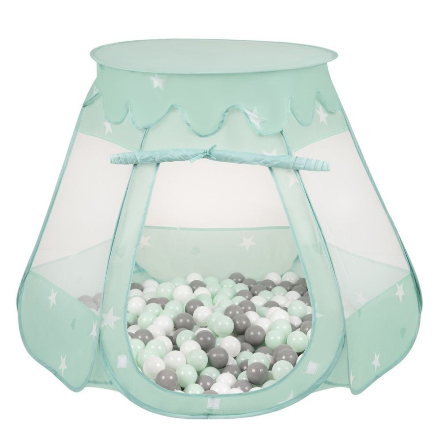 Partners KiddyMoon Partners | Play Tent Castle House Pop Up Ballpit Shell Plastic Balls For Kids, Mint: White/ Grey/ Mint Mint:White/Grey/Mint