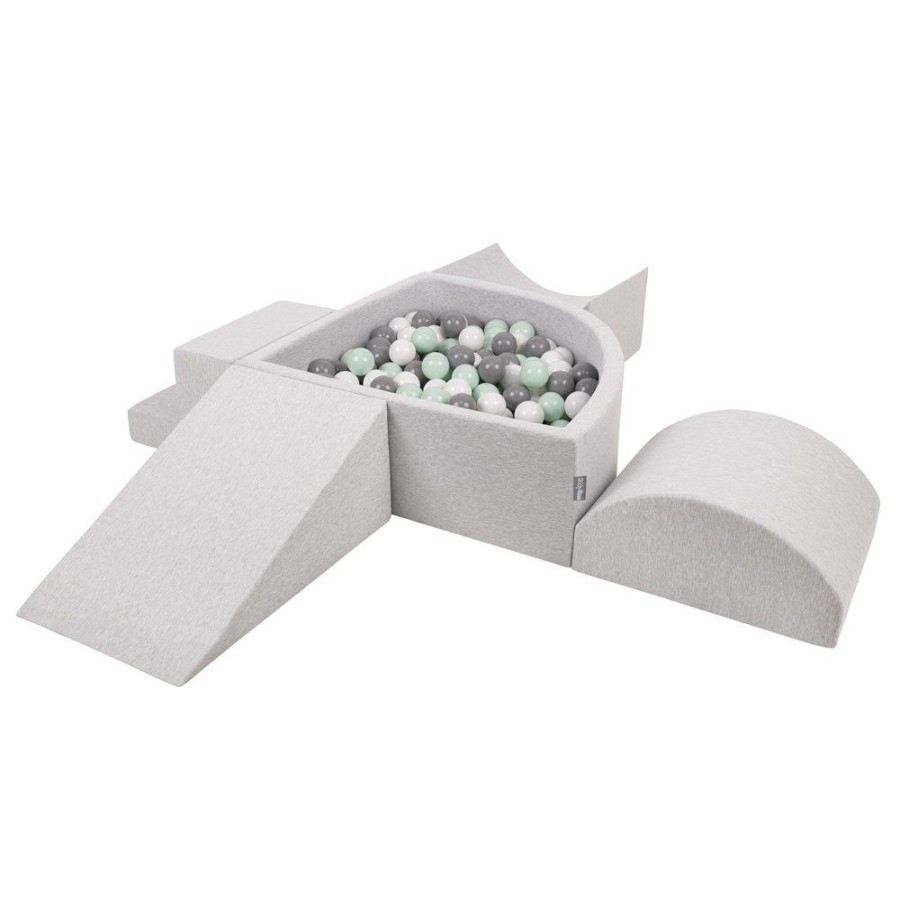 Activity Toys KiddyMoon | Kiddymoon Foam Playground For Kids With Quarter Angular Ballpit And Balls, Lightgrey: White/ Grey/ Mint Light Grey: White / Grey / Mint